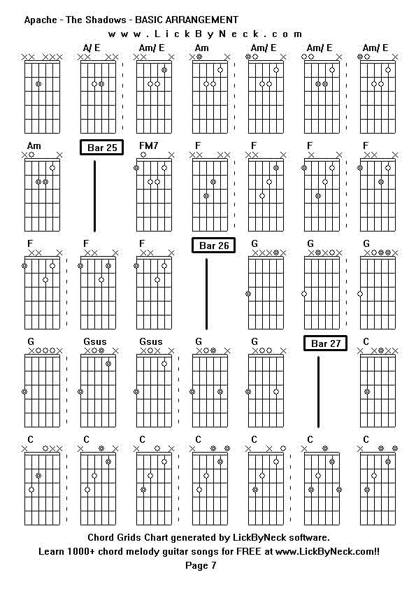 Chord Grids Chart of chord melody fingerstyle guitar song-Apache - The Shadows - BASIC ARRANGEMENT,generated by LickByNeck software.